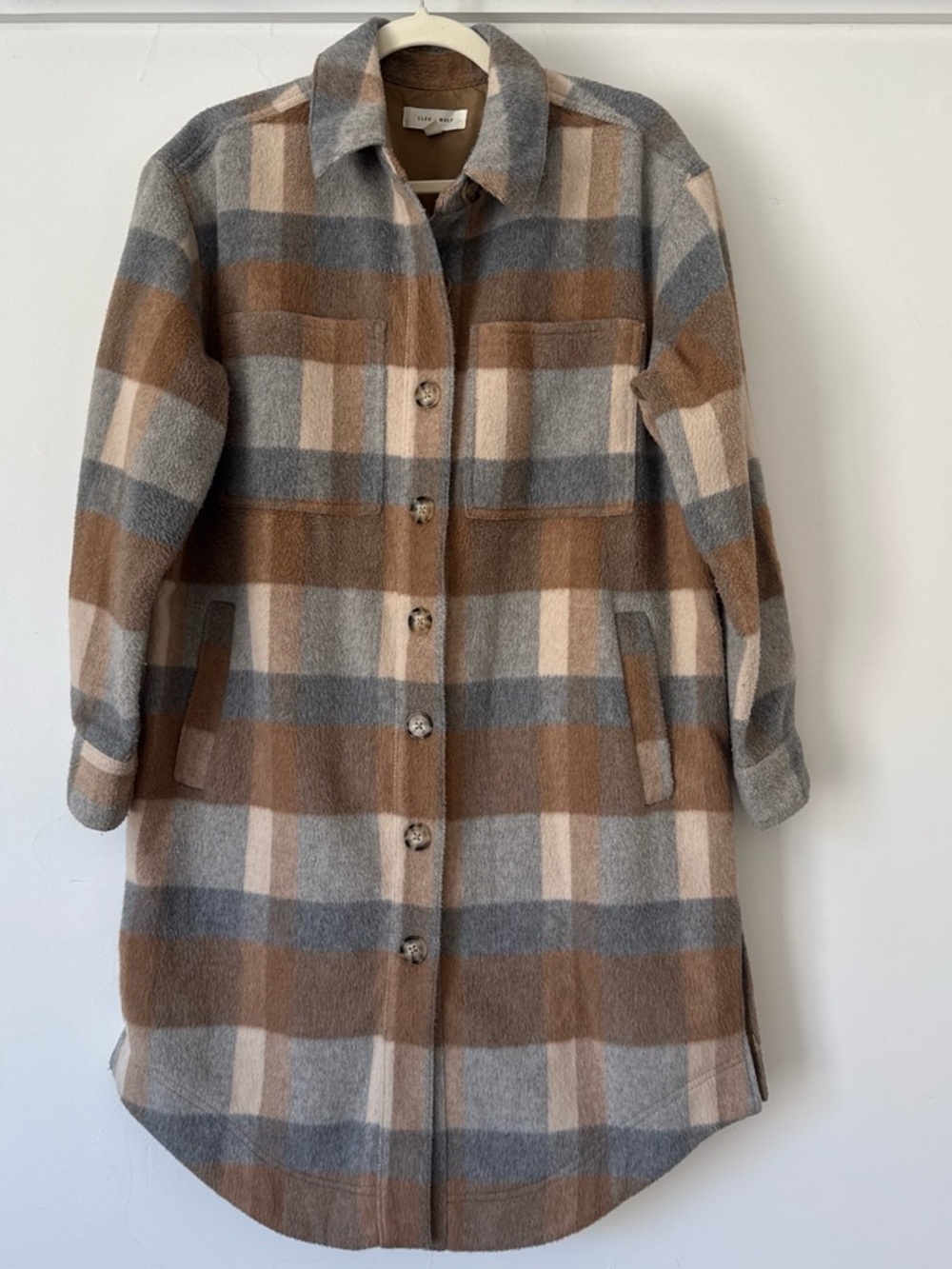 Cleo+Wolf Plaid Long Shacket Coat